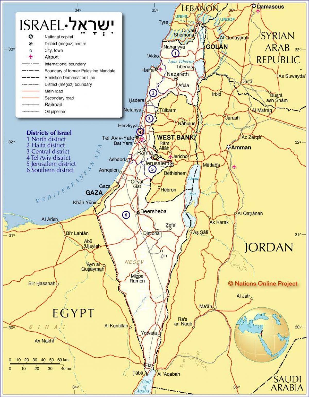 izrael régiók térkép